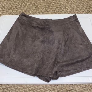 Brown Faux Suede Skort